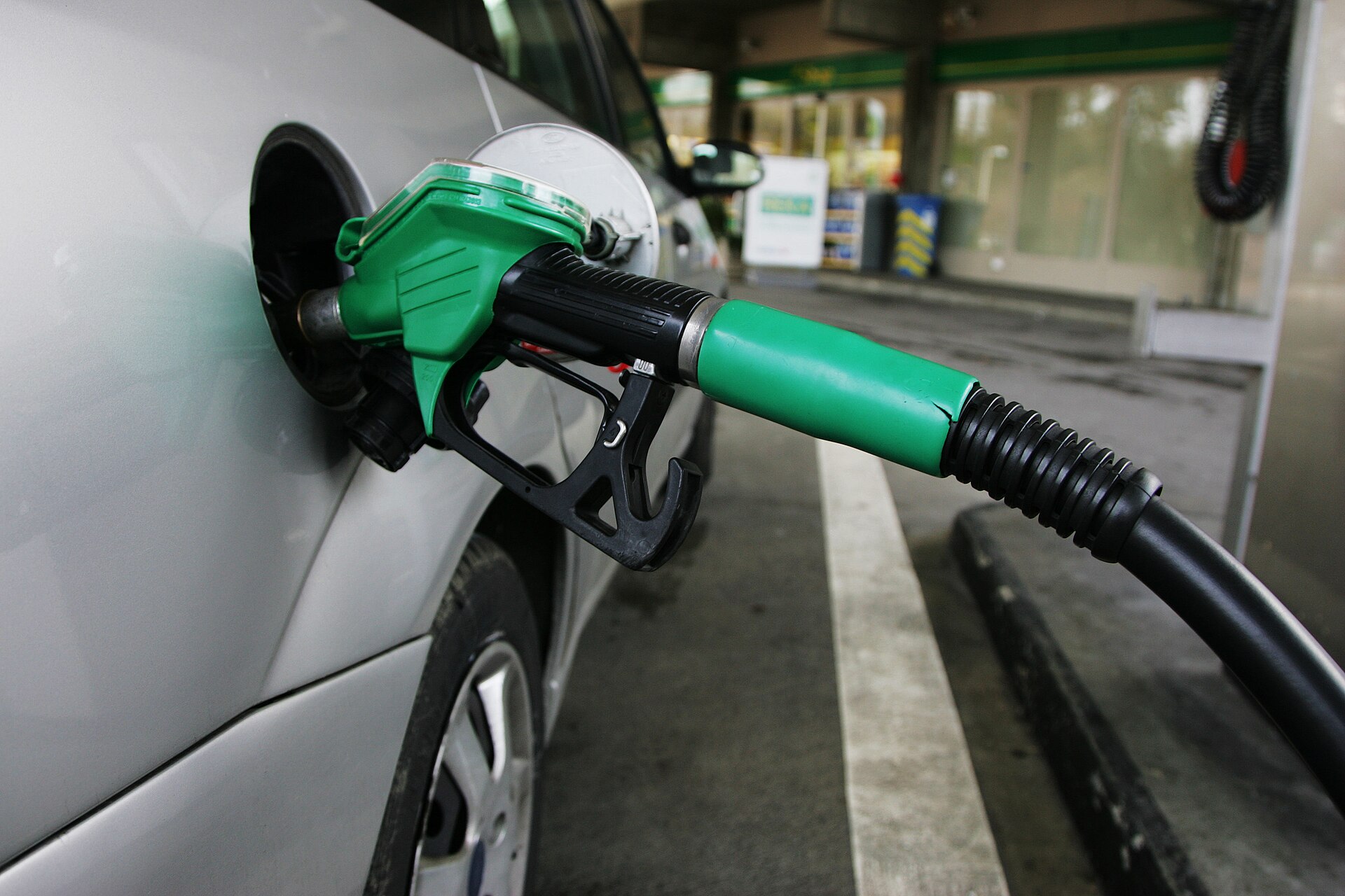 Petrol pumps in a petrol station in Switzerland.